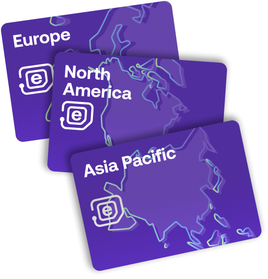 Regional travel eSIM for Europe, North America, Latin America and Caribbean, Asia Pacific and Middle East and North Africa